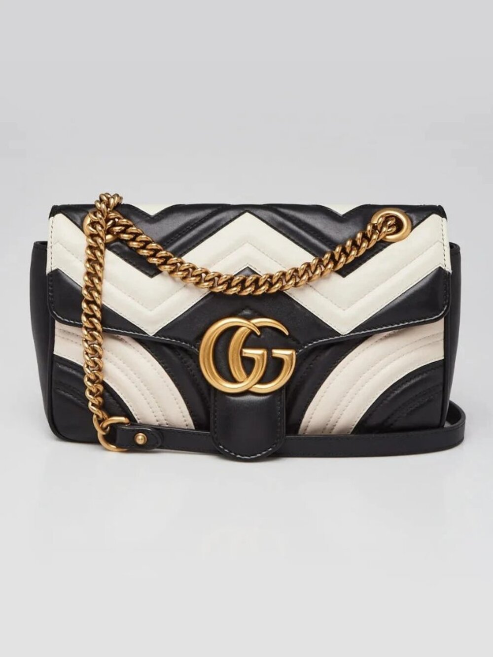 Gucci Black/White Quilted Leather Marmont Small Matelasse Shoulder Bag